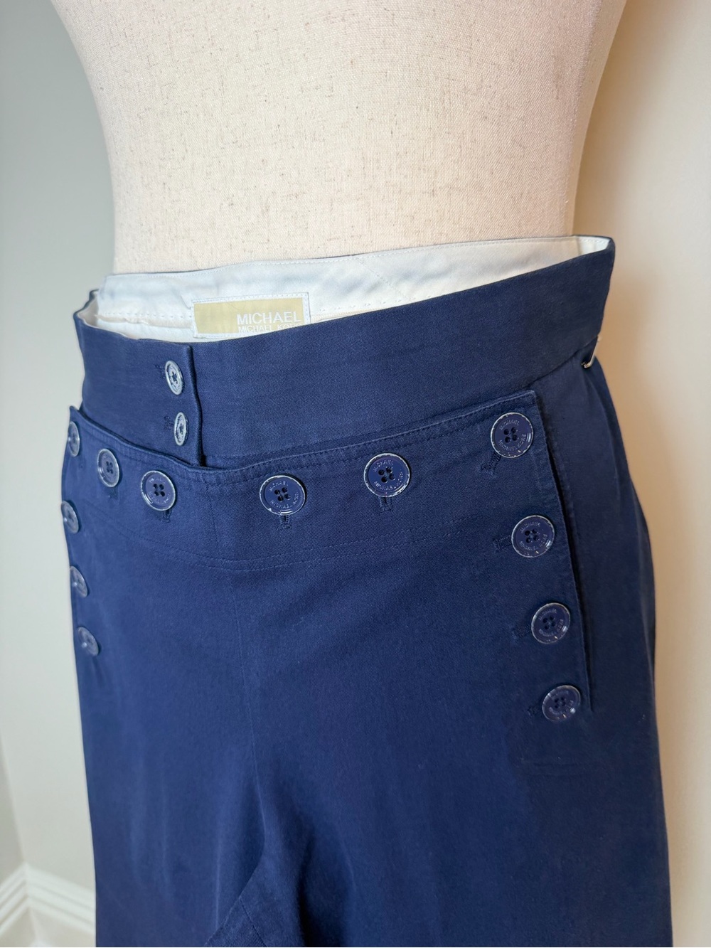 Michael Kors Navy Button-Front High-Waist Trousers